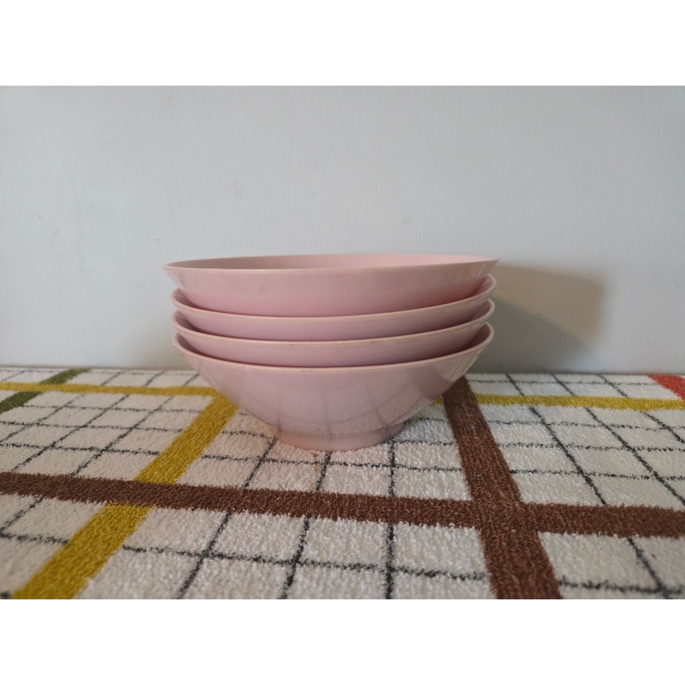 Vintage Prolon Florence Melamine Bowls Set of 4 Pink Mid Century Modern 6 Inch